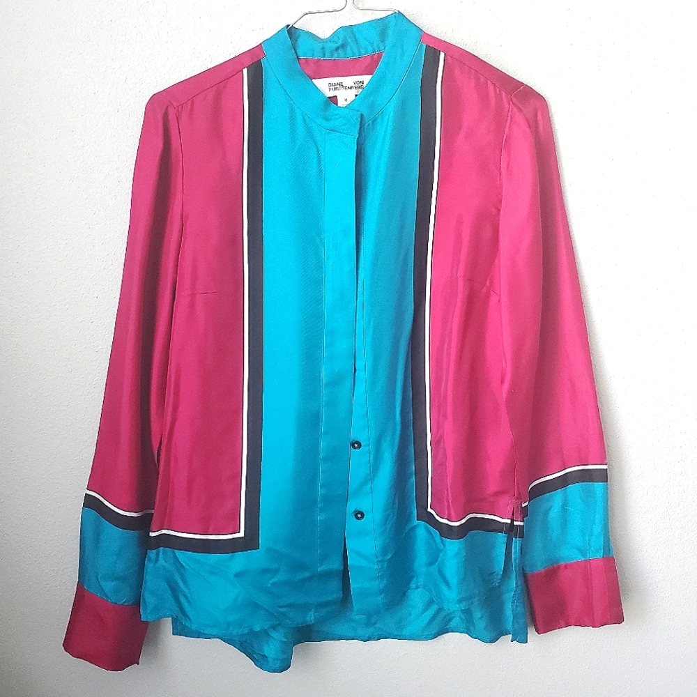 DVF Colorblock Silk Satin Shirt